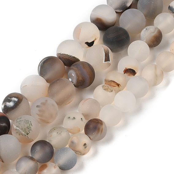 Нити из натурального дендритного агата, матовые, круглые