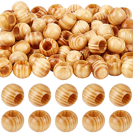 100pcs perles européennes en bois, Perles avec un grand trou   , ronde