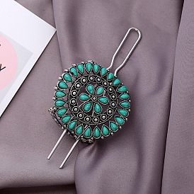 Vintage Retro Hairpin with European and American Turquoise Flower - Elegant Ancient Style Hair Accessory.