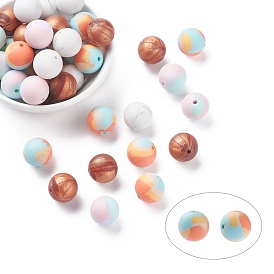 PandaHall Elite 40Pcs 4 Color Tri-color Food Grade Eco-Friendly Silicone Beads, Chewing Beads For Teethers, DIY Nursing Necklaces Making, Round
