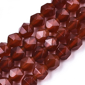 Natural Carnelian Beads Strands, Star Cut Round Beads, Faceted, Grade A