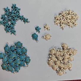 80Pcs 4 Styles Synthetic Turquoise Dyed Pendants, Sea Turtle & Starfish Charms with 304 Stainless Stell Loops