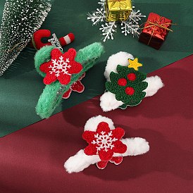 Christmas Theme Plastic Claw Hair Clips, with Cloth Doll Cover, for Woman Girls Thick Hair