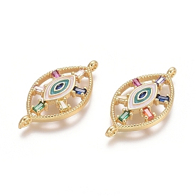 Соединители из латуни с микропаве и кубическим цирконием, с эмалью, конский глаз с дурным глазом, красочный