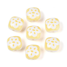 Непрозрачные печатные бусы акриловые, квадратные с цветком