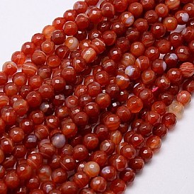 Natural Striped Agate/Banded Agate Beads Strands, Faceted, Dyed, Round, 6mm, Hole: 1mm