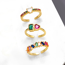Vintage Geometric Irregular Open Ring with Colorful Zircon - Retro Style, European and American.