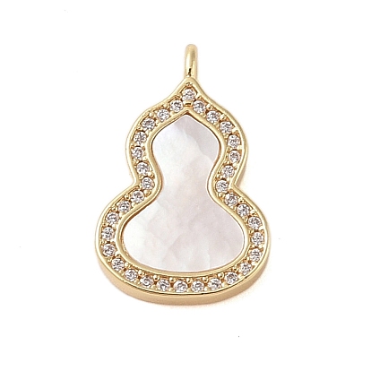 Brass Micro Pave Clear Cubic Zirconia Pendants, with Shell, Cadmium Free & Lead Free, Gourd