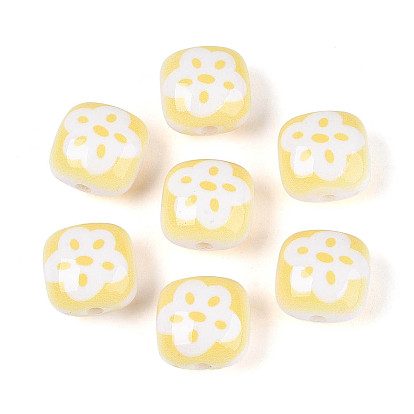 Непрозрачные печатные бусы акриловые, квадратные с цветком