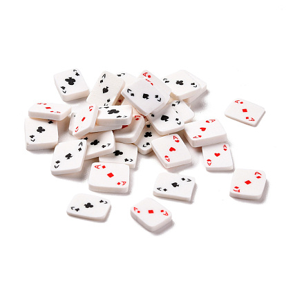 Handmade Polymer Clay Beads, Mini Playing Card, No Hole, Rectangle with Spade Ace or Heart Ace or Diamond Ace or Club Ace