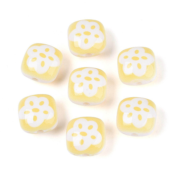 Непрозрачные печатные бусы акриловые, квадратные с цветком