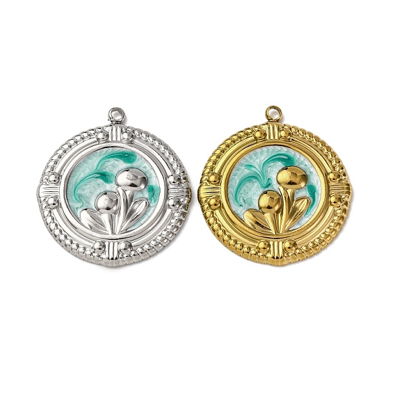 304 нержавеющей стальной эмали подвески, плоская круглая с подвеской в виде цветка