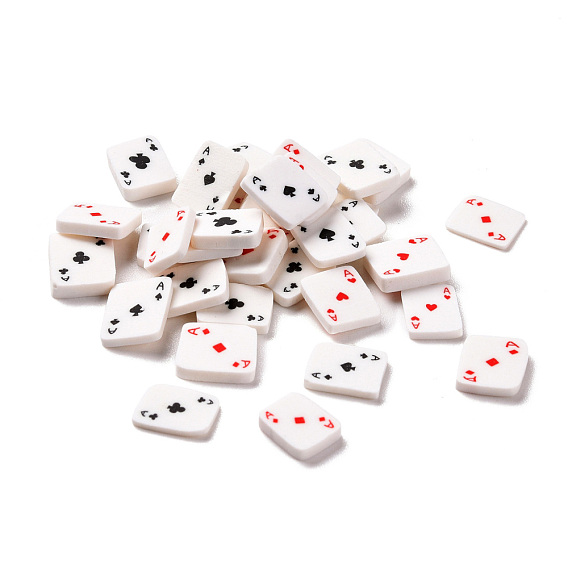 Mini Playing Card Handmade Polymer Clay Cabochons, Polymer Clay Slices for Nail Art & Phone Cases, Rectangle with Spade Ace or Heart Ace or Diamond Ace or Club Ace