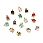 304 Stainless Steel Pendants, with Cubic Zirconia and Jump Rings, Single Stone Charms, Square