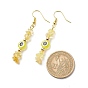 7Pcs 7 Style Natural Mixed Gemstone Chips & Resin Evil Eye Beaded Dangle Earrings, Golden Brass Long Drop Earrings for Women