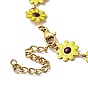 Yellow Enamel Daisy Flower Link Chain Necklace, Ion Plating(IP) 304 Stainless Steel Jewelry for Women