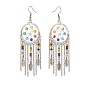 Alloy Woven Net/Web with Feather Chandelier Earrings with Glass Beaded, 316 Surgical Stainless Steel Long Drop Earrings for Women