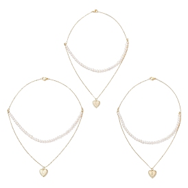 Двухслойное ожерелье из латуни с подвеской в форме сердца и буквы из натурального культивированного пресноводного жемчуга "Картофель", золотые, белые