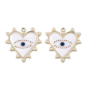 Colgantes de la aleación impresos, Con esmalte y perla de imitación de plástico abs., corazón con los ojos, la luz de oro