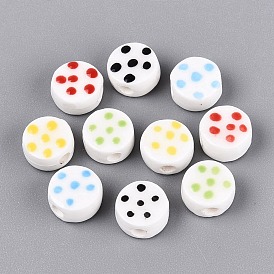Handmade Porcelain Beads, Hand Painted, Famille Rose Porcelain, Flat Round with Polka Dot