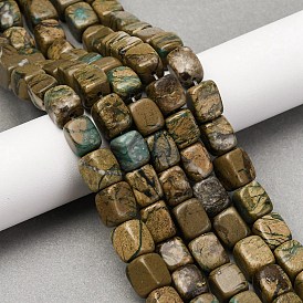 Нити бусин из натурального камня вердит, кубоид