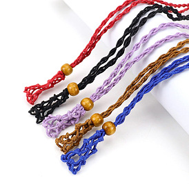 Adjustable Braided Cotton Cord Macrame Pouch Necklace Making, Interchangeable Stone, with Wood Bead