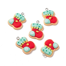 Christmas Theme Opaque Resin Pendants, with Platinum Tone Iron Findings, Boot