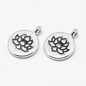 Tibetan Style Alloy Pendants, Flat Round with Lotus, Cadmium Free & Lead Free