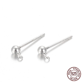 Boucles d'oreilles rondes 925 en argent sterling, postes de boucle d'oreille, 14mm, Trou: 0.5mm, pin: 0.7 mm