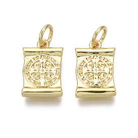 Brass Charms, with Jump Ring, Nickel Free, Rectangle with Saint Benedict, with Word CssmlNdsmd