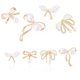 4шт. 4 стили брошей с бантиками из сплава со стразами для женщин, с имитацией жемчуга