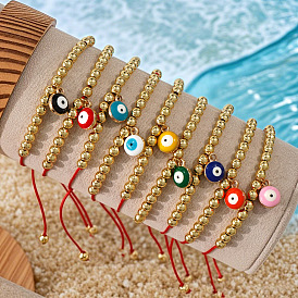 Браслеты с подвесками из латуни и эмалью, символизирующими сглаз., Браслеты из круглых бусин, плетеные из бусин, для женщин, золотые