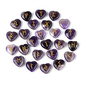 25 шт. натуральные драгоценные камни в форме сердца с гравировкой алфавита старшего футарка