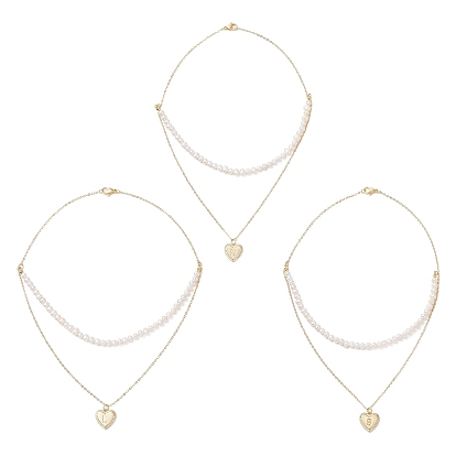 Двухслойное ожерелье из латуни с подвеской в форме сердца и буквы из натурального культивированного пресноводного жемчуга "Картофель", золотые, белые