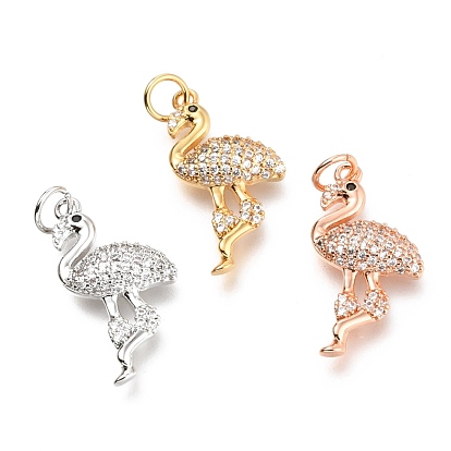 Pendentifs en laiton zircon cubique transparent, avec anneau de saut, plaqué longue durée, flamant