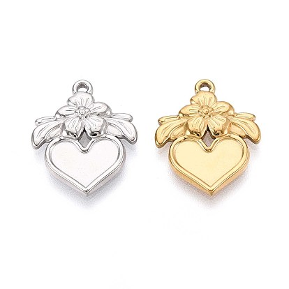 304 Настройки кабошон из нержавеющей стали кулон, ионное покрытие (ip), сердце