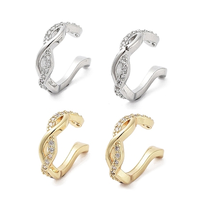 Rack Plating Brass Micro Pave Cubic Zirconia Clip-on Ring, Cadmium Free & Lead Free, Long-Lasting Plated