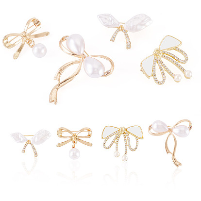 4шт. 4 стили брошей с бантиками из сплава со стразами для женщин, с имитацией жемчуга