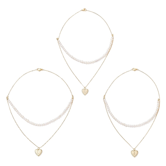 Двухслойное ожерелье из латуни с подвеской в форме сердца и буквы из натурального культивированного пресноводного жемчуга "Картофель", золотые, белые