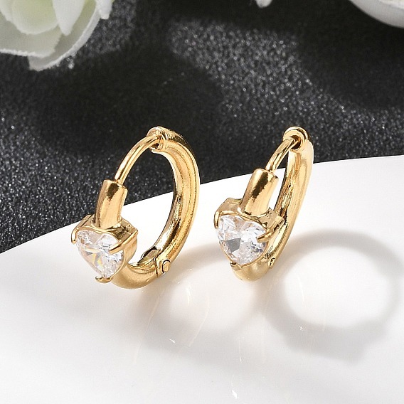 304 обруч серьги из нержавеющей стали сердце, с четким кубического циркония, ионное покрытие (ip)