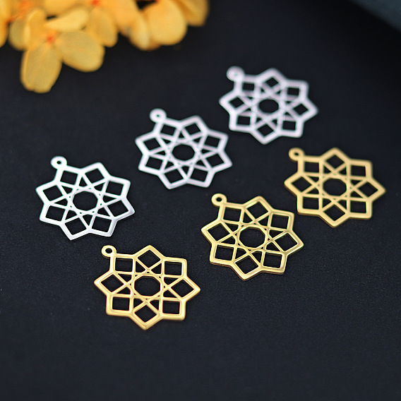 201 подвески из нержавеющей стали, лазерная резка, 8 баллы звезда очарование, октаграмма очарование