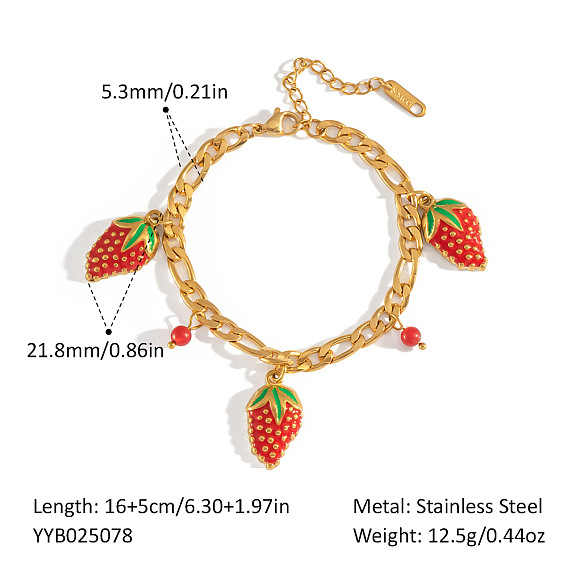 304 Браслеты с подвесками в виде красной клубники из нержавеющей стали с эмалью для женщин