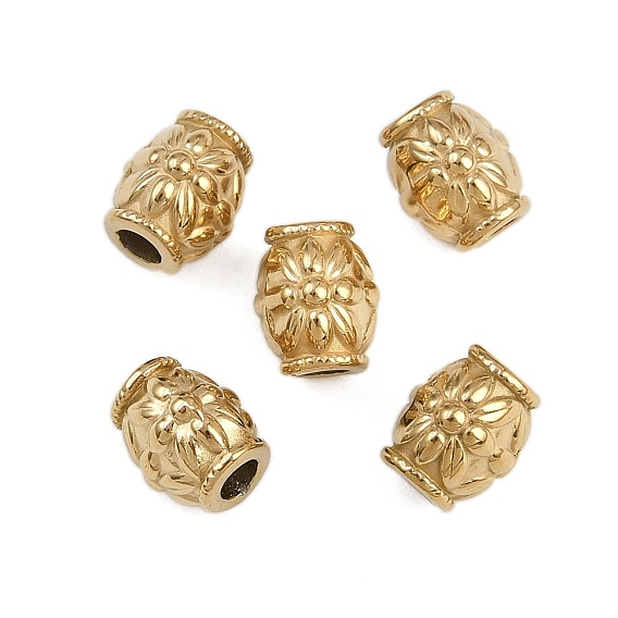 304 из нержавеющей стали бусы, баррель с цветком, ионное покрытие (ip)