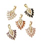 Brass Micro Pave Cubic Zirconia Pendants, Leaf Charms, Golden