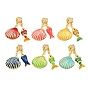 Brass Micro Pave Clear Cubic Zirconia Pendants, with Enamel, Shell Shape & Fish Charms, Rack Plating, Long-Lasting Plated, Lead Free & Cadmium Free, Real 18K Gold Plated