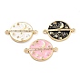 Brass Micro Pave Clear Cubic Zirconia Links Connectors, Long-Lasting Plated, Flat Round with Planet & Star & Moon, Golden Metal Color