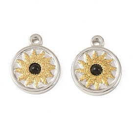 Подвески из натурального черного оникса (окрашенные и нагретые), двухцветные 304 подвески в виде солнца из нержавеющей стали с оправой, цвет нержавеющей стали