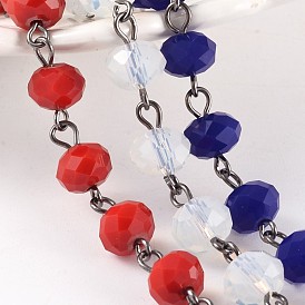 Chaînes de perles rondelles en verre imitation jade pour colliers fabrication de bracelets, avec épingle à oeil en laiton de ton bronze, non soudée, 39.3 pouce, Environ 87 pcs/chapelet