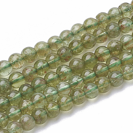 Brins de perles naturelles d'apatite verte, ronde