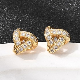 Серьги-гвоздики с латунным узлом и микропаве из прозрачных кубических цирконий, без никеля 